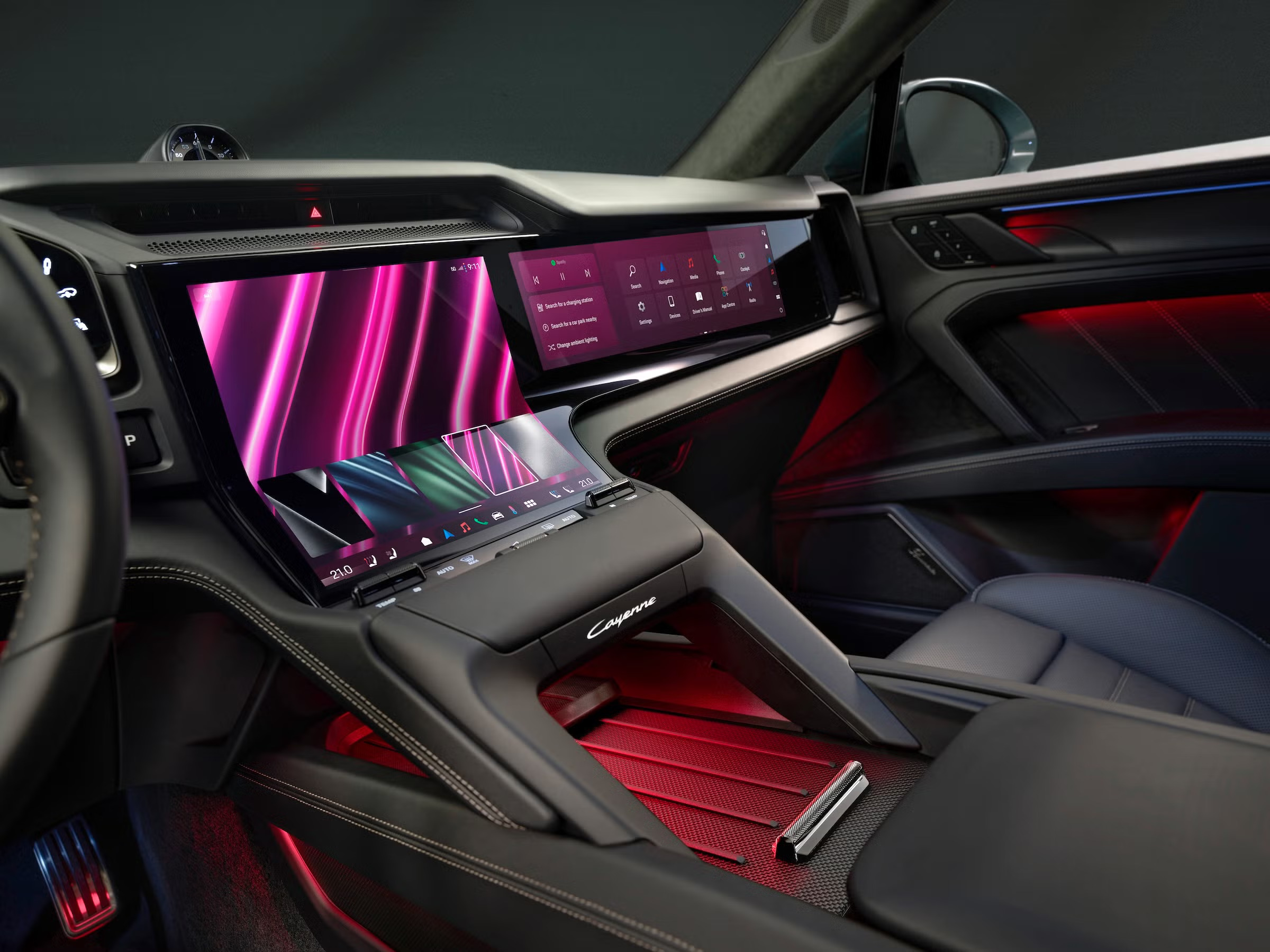 Porsche Cayenne EV—Screens everywhere + Peloton IQ—sees your sweat, judges your form + Echo Show 8—Smart hub with a conscience.