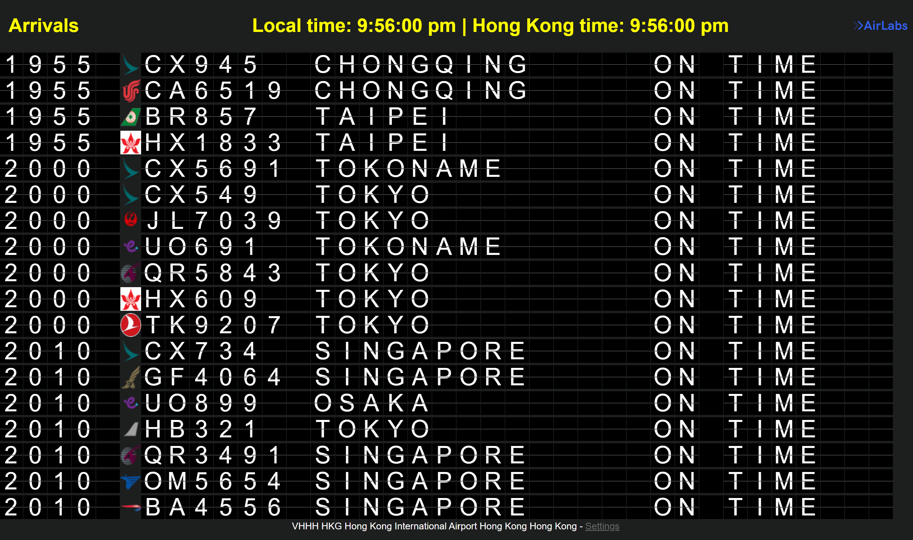 Dynamic airport arrivals and departures board